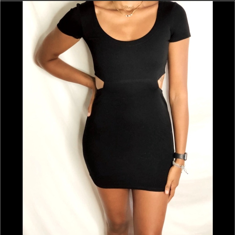 LUCCA COUTURE Side Cut Out Knit Little Black Dress